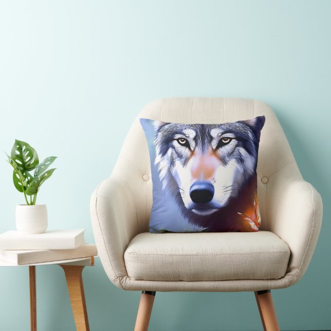 Wolf Oil Paint The Essence Of Beauty,  Throw Pillow (Chair)