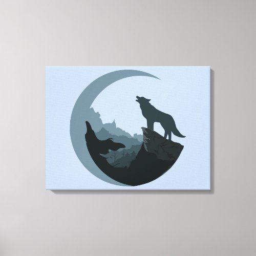 Wolf on a Cliff Howling at the Moon Canvas Print
