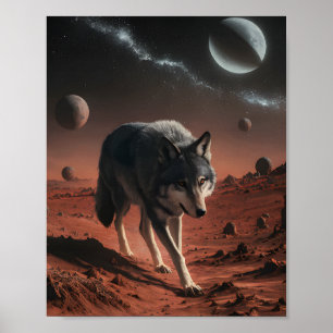 Wolf on Alien Planet space Poster