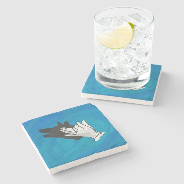 Wolf On Blue Stone Coaster (Side)