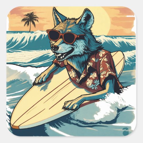 WOLF ON HAWAII BEACH FOR SUMMER VACATION SQUARE STICKER