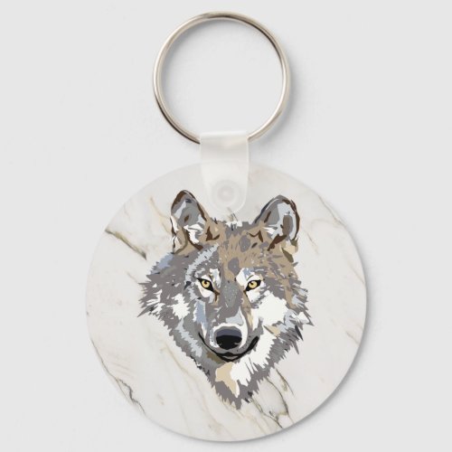 Wolf On Marbled  Keychain