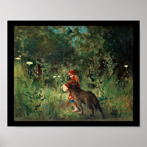 Wolf on Path with Red Poster