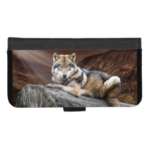 Wolf On Rock Wallet Case