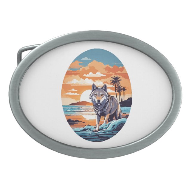 Wolf on the Beach Belt Buckle (Front)