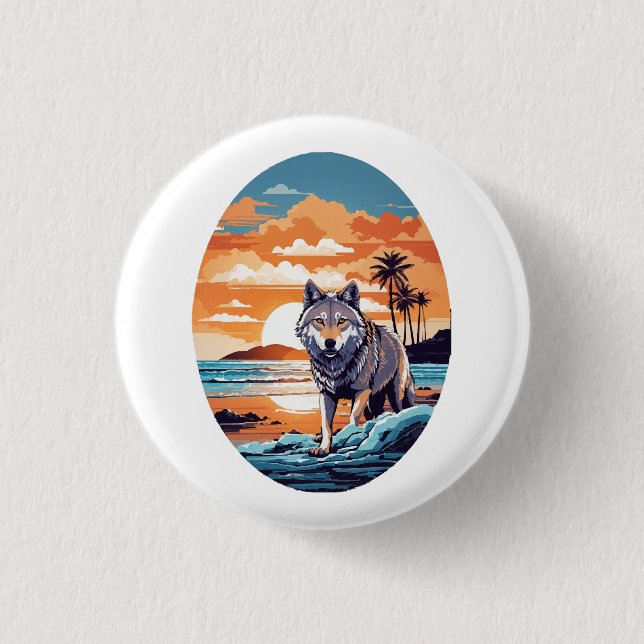 Wolf on the Beach Button (Front)