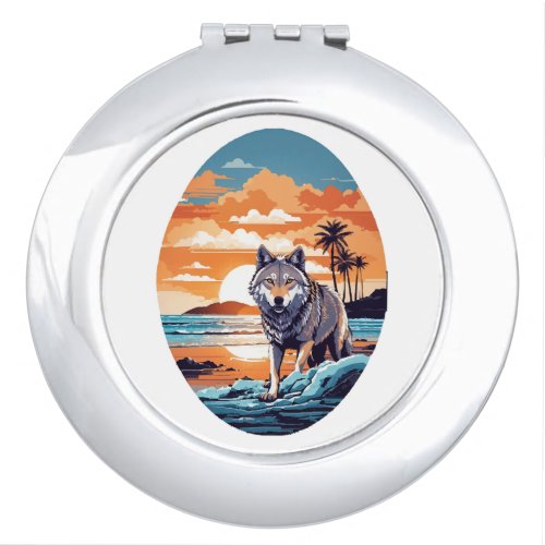 Wolf on the Beach Compact Mirror