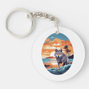 Wolf on the Beach Keychain