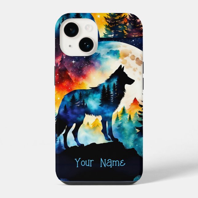 Wolf on the mountain-full moon *Personalize* iPhone Case (Back)