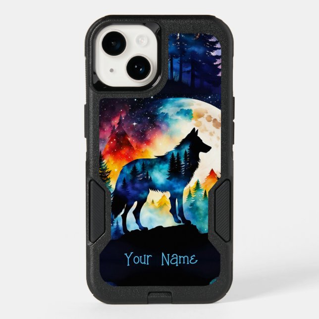 Wolf on the mountain-full moon *Personalize* Otterbox iPhone Case (Back)