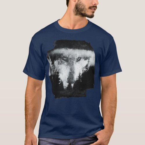 Wolf Over Landscape Double Exposure T_Shirt