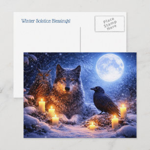 Wolf Owl Raven Winter Solstice Yule Holiday Postcard