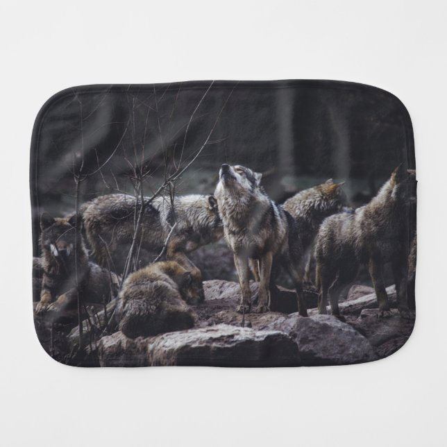 Wolf Pack Baby Burp Cloth (Front Horizontal)
