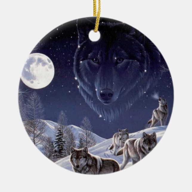 Wolf Pack Ceramic Ornament (Front)