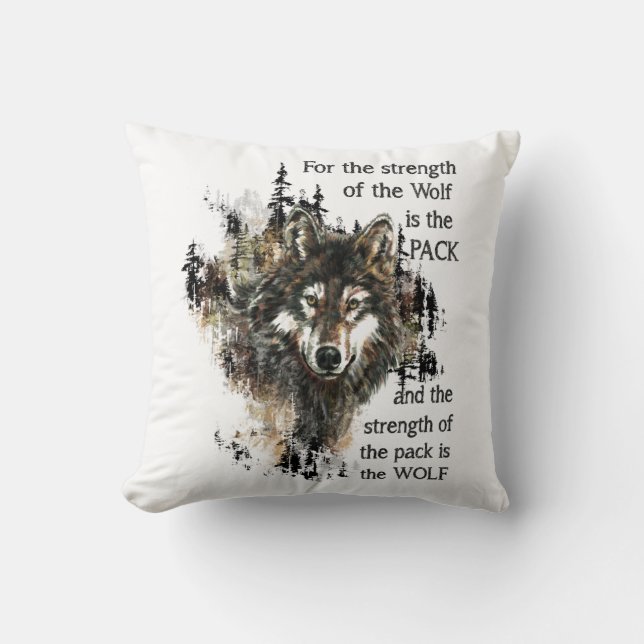 Wolf & Pack Family Inspirational Quote Throw Pillow (Front)
