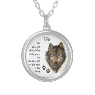 Wolf Pack Family Strength Quote, Animal Custom Silver Plated Necklace