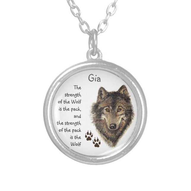 Wolf Pack Family Strength Quote, Animal Custom Silver Plated Necklace (Front)