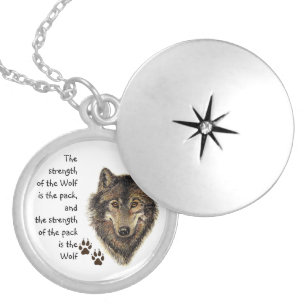 Wolf Pack Family Strength Quote, Animal Locket Necklace