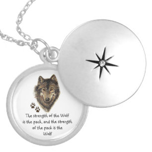 Wolf Pack Family Strength Quote, Animal Silver Plated Necklace