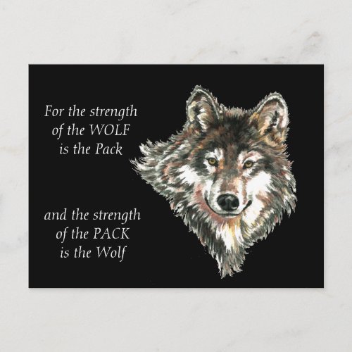 Wolf Pack Family Strength Quote watercolor Animal Postcard