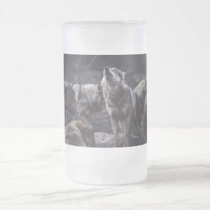 Wolf Pack Frosted Glass Beer Mug
