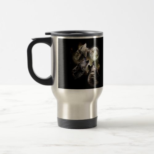 Wolf Pack Howling Full Moon Travel Mug