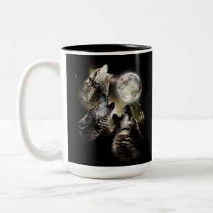 Wolf Pack Howling Full Moon Two-Tone Coffee Mug