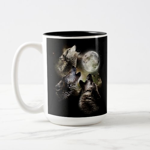 Wolf Pack Howling Full Moon Two_Tone Coffee Mug