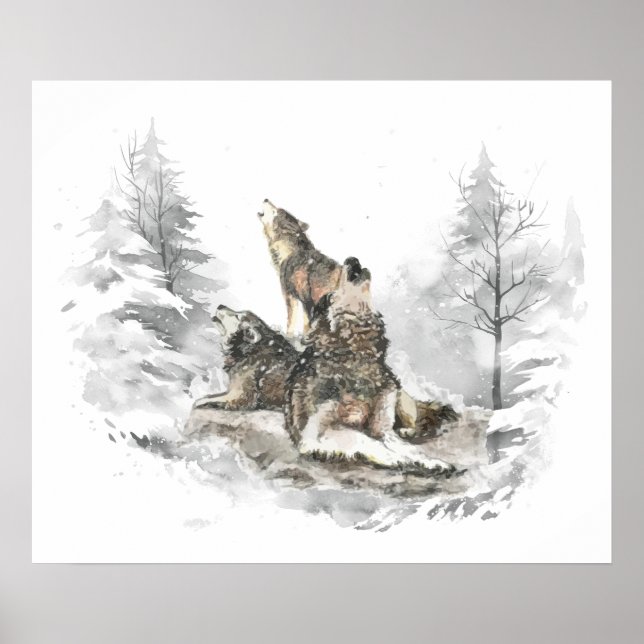 Wolf Pack Howling Winter Song Chorus Animal Art Poster (Front)