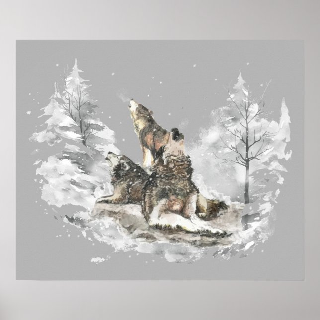 Wolf Pack Howling Winter Song Chorus Animal Art Poster (Front)