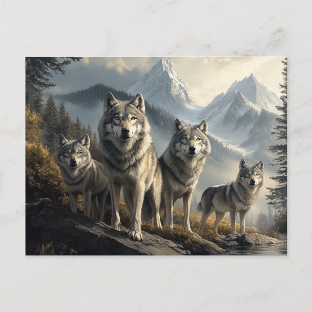 Wolf Pack in Mountain Landscape Postcard (Front)