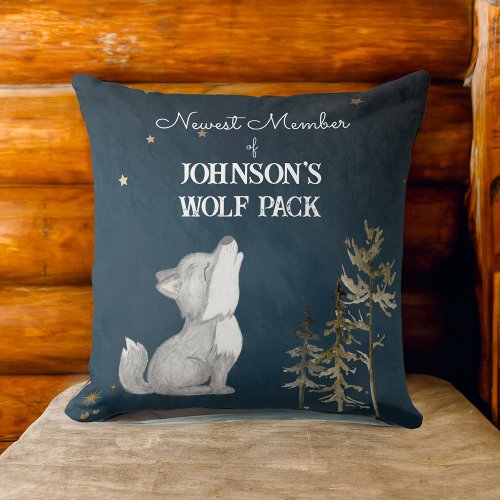 Wolf pack new member personalized name baby  throw pillow