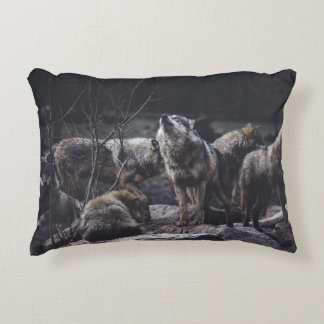 WOLF PACK ON ROCK FORMATION ACCENT PILLOW