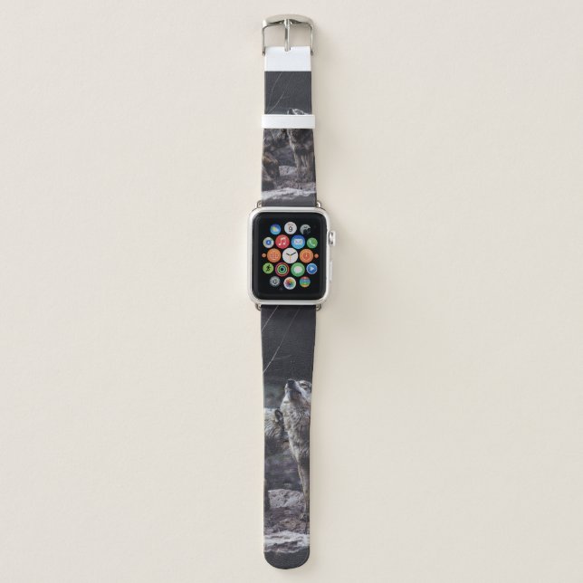 WOLF PACK ON ROCK FORMATION APPLE WATCH BAND (Front)