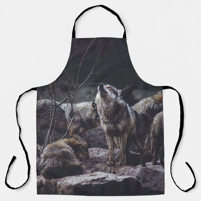 WOLF PACK ON ROCK FORMATION APRON (Front)