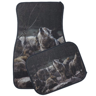 WOLF PACK ON ROCK FORMATION CAR FLOOR MAT