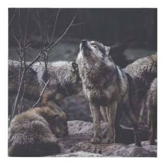WOLF PACK ON ROCK FORMATION FAUX CANVAS PRINT