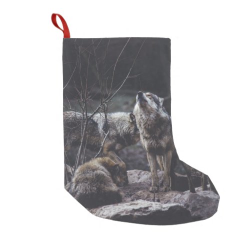 WOLF PACK ON ROCK FORMATION SMALL CHRISTMAS STOCKING