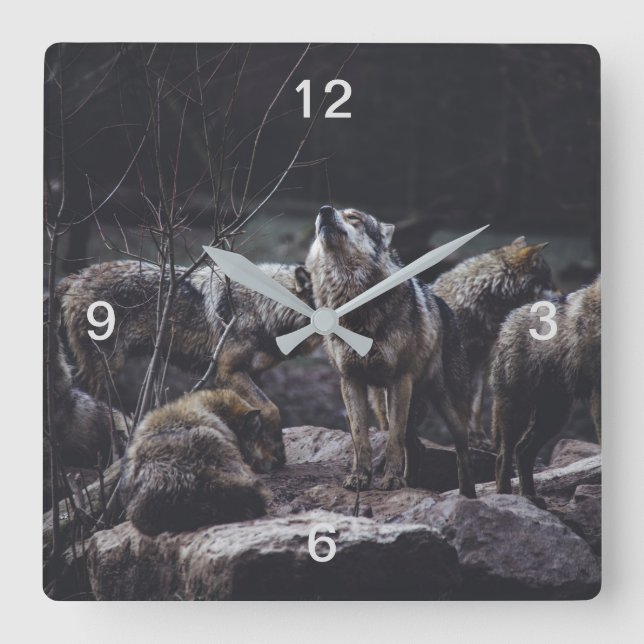 Wolf Pack Square Wall Clock (Front)