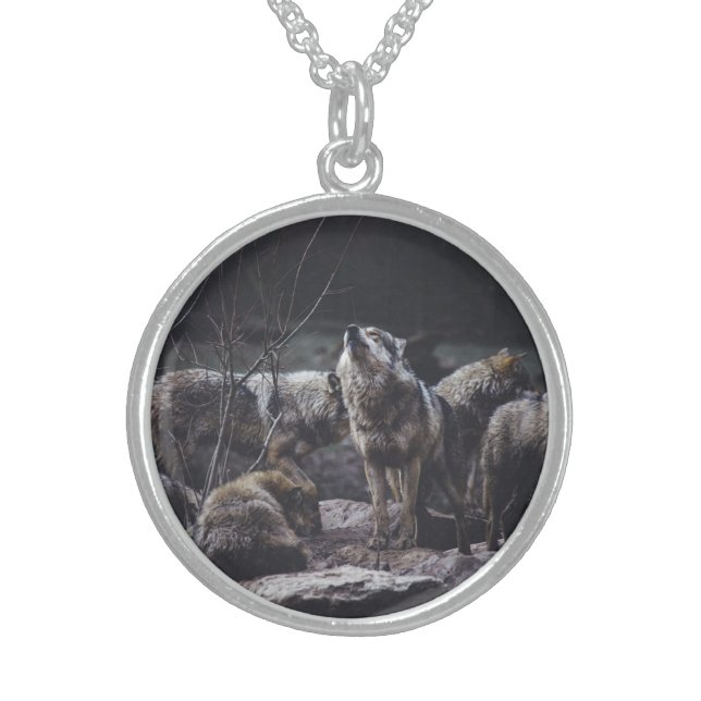 Wolf Pack Sterling Silver Necklace (Front)