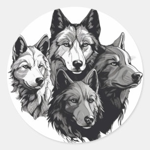 Wolf Pack Tribal Graphic Black and White Wolves Classic Round Sticker
