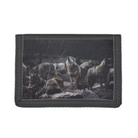 Native Wolfs And Cubs Tri-Fold Wallet w/ Button Pocket 