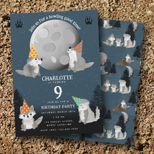Wolf Pack Woodland Moon Howling Birthday Party Invitation