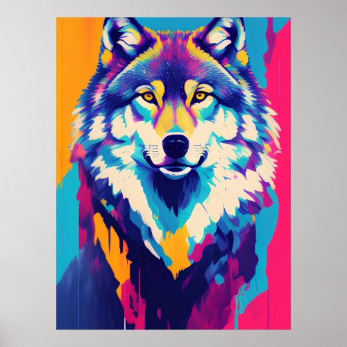 Wolf Painting Art Decoration Colorful Rainbow Poster