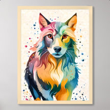 wolf painting cute dog colorful wildlife rainbow