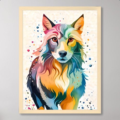 wolf painting cute dog colorful wildlife rainbow poster