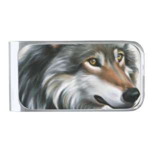 Wolf Painting Silver Finish Money Clip