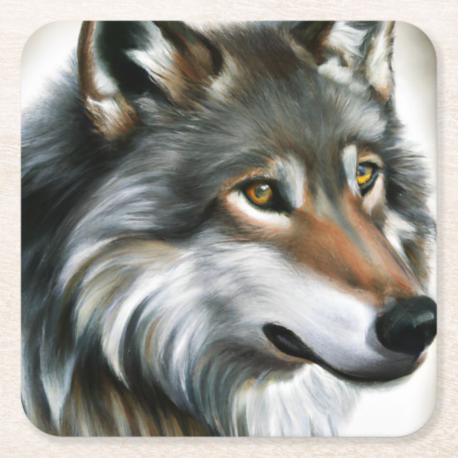 Wolf Painting Square Paper Coaster (Front)
