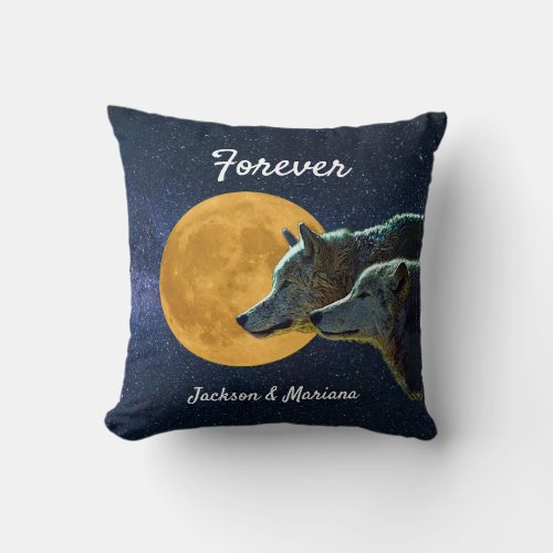 Wolf Pair and Full Moon     Throw Pillow