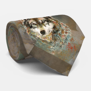 Wolf Pattern Tribal Black Grey Brown Shades Neck Tie